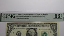 Load image into Gallery viewer, $1 1993 Near Solid Serial Number Federal Reserve Bank Note Bill UNC63 #55505555