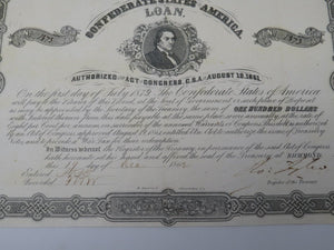 $100 1862 Confederate Bond Certificate Currency Bank Note Bill UNC 14" X 9" USA