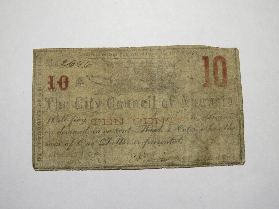 $.10 1861 Augusta Georgia GA Obsolete Currency Bank Note Bill! City Council!