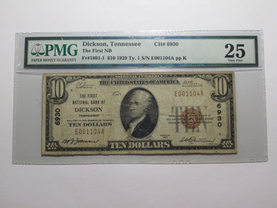 $10 1929 Dickson Tennessee National Currency Bank Note Bill Ch. #6930 VF25 PMG