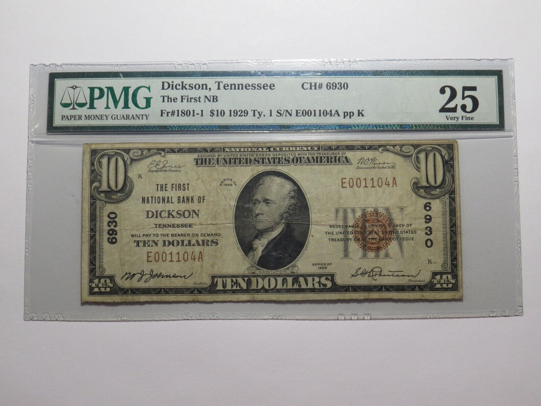 $10 1929 Dickson Tennessee National Currency Bank Note Bill Ch. #6930 VF25 PMG