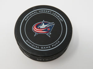 2015-16 Jack Johnson Columbus Blue Jackets NHL Game Used Goal Puck -Johansen Ast