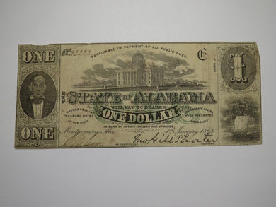 $1 1863 Montgomery Alabama AL Obsolete Currency Bank Note Bill State of Alabama