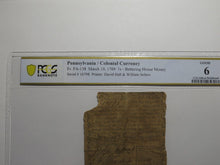 Load image into Gallery viewer, 1769 One Shilling Pennsylvania PA Colonial Currency Bank Note Bill RARE PCGS G6