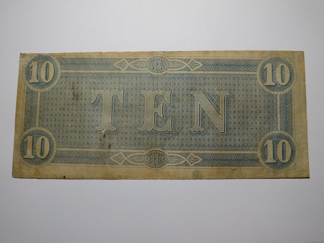 $10 1864 Richmond Virginia VA Confederate Currency Bank Note Bill T68 FINE