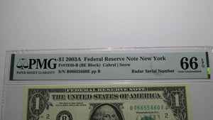 $1 2003 Radar Serial Number Federal Reserve Currency Bank Note Bill PMG UNC66EPQ