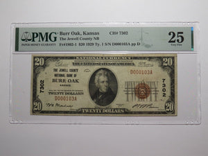 $20 1929 Burr Oak Kansas KS National Currency Bank Note Bill Ch. #7302 VF25 PMG