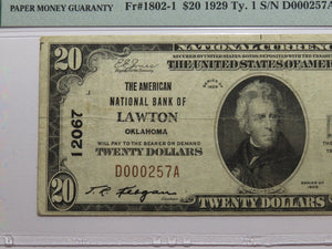$20 1929 Lawton Oklahoma OK National Currency Bank Note Bill #12067 VF25 PMG