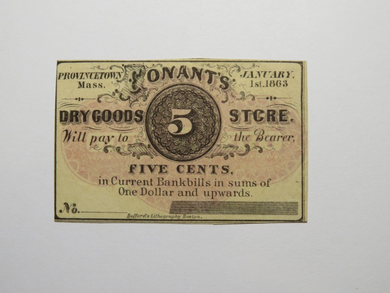 $.05 1863 Provincetown Massachusetts Obsolete Currency Bank Note Bill Conant's