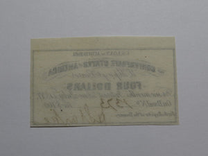 $4 1861 Confederate Bond Coupon Certificate Currency Bank Note Bill UNC