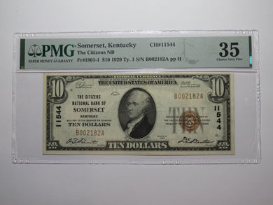$10 1929 Somerset Kentucky KY National Currency Bank Note Bill Ch. #11544 VF35