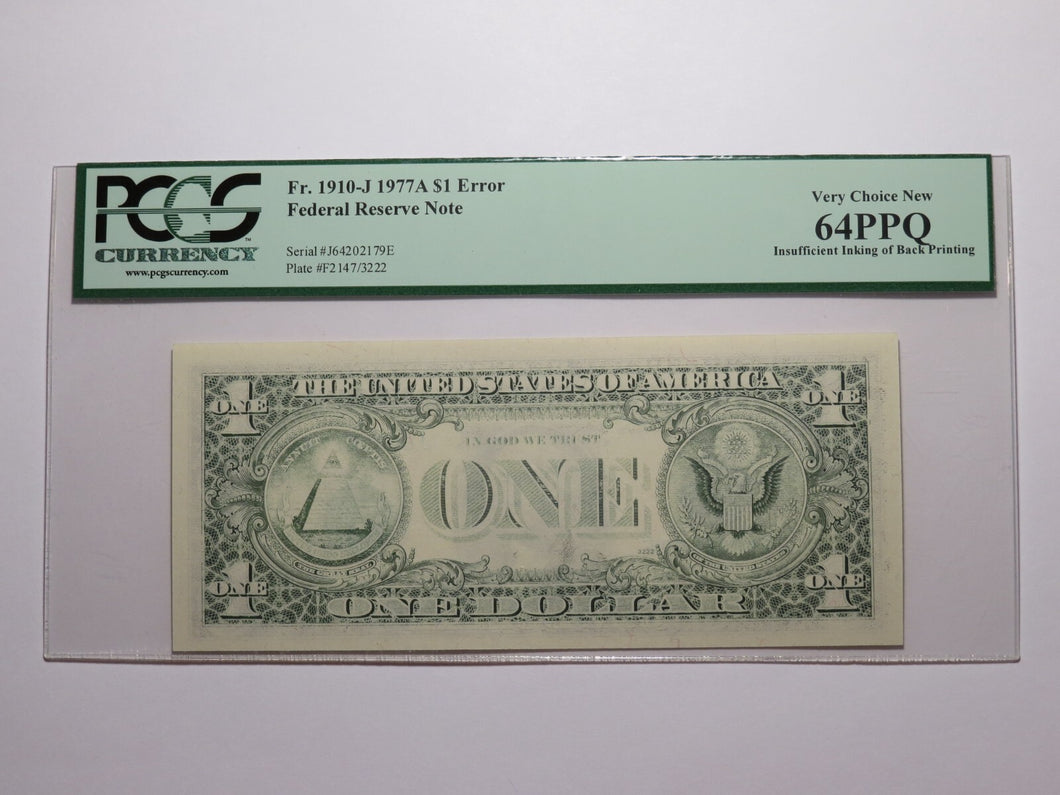 $1 1977 Insufficient Inking Print Error Federal Reserve Bank Note Currency PCGS