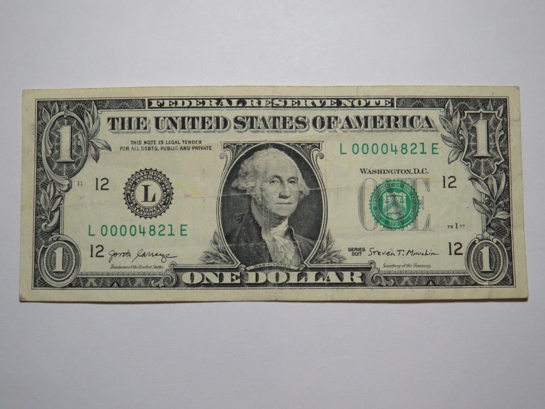 $1 2017 Low Serial Number Federal Reserve Bank Note Bill #4821 San Francisco