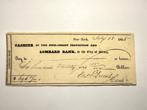 $696 1825 Jersey City NJ Obsolete Currency Bank Note Check Protection & Lombard