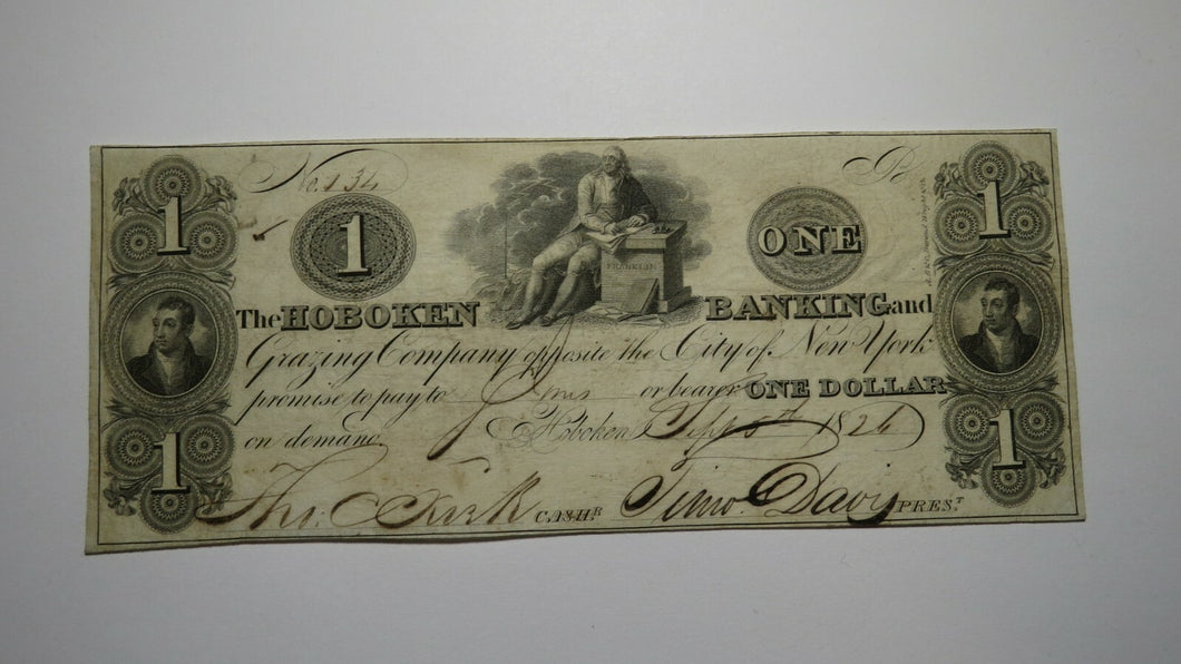 $1 1826 Hoboken New Jersey NJ Obsolete Currency Bank Note Bill! Hoboken Banking