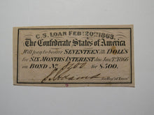 Load image into Gallery viewer, $17.50 1863 Confederate Bond Coupon Certificate Currency Bank Note Bill UNC