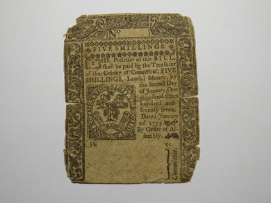 1775 Five Shillings Hartford Connecticut CT Colonial Currency Note Bill 5s