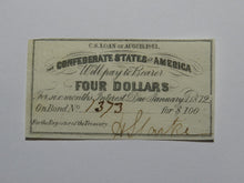 Load image into Gallery viewer, $4 1861 Confederate Bond Coupon Certificate Currency Bank Note Bill UNC