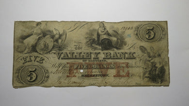$5 1855 Hagerstown Maryland MD Obsolete Currency Bank Note Bill! The Valley Bank