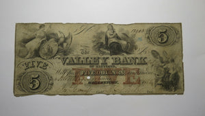 $5 1855 Hagerstown Maryland MD Obsolete Currency Bank Note Bill! The Valley Bank