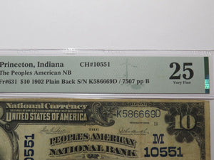 $10 1902 Princeton Indiana IN National Currency Bank Note Bill #10551 VF25 PMG