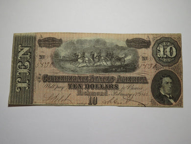 $10 1864 Richmond Virginia VA Confederate Currency Bank Note Bill RARE T68 VF+