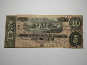 $10 1864 Richmond Virginia VA Confederate Currency Bank Note Bill RARE T68 VF+