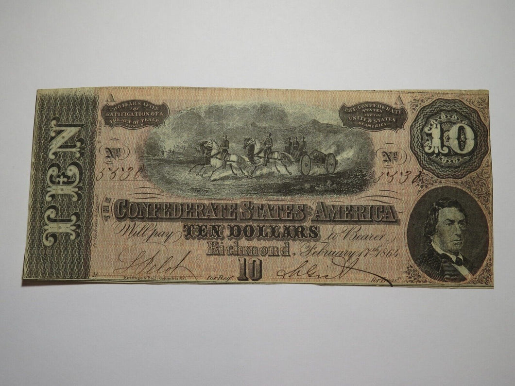 $10 1864 Richmond Virginia VA Confederate Currency Bank Note Bill RARE T68 VF+