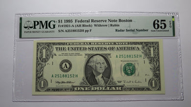 $1 1995 Radar Serial Number Federal Reserve Currency Bank Note Bill PMG UNC65EPQ