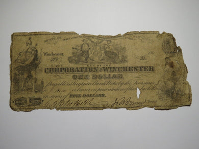 $1 1861 Winchester Virginia Obsolete Currency Bank Note Bill Corp. of Winchester