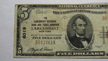 Load image into Gallery viewer, $5 1929 Larchmont New York NY National Currency Bank Note Bill! Ch. #6019 FINE!