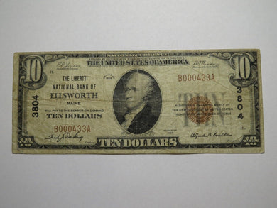 $10 1929 Ellsworth Maine ME National Currency Bank Note Bill Charter #3804 FINE