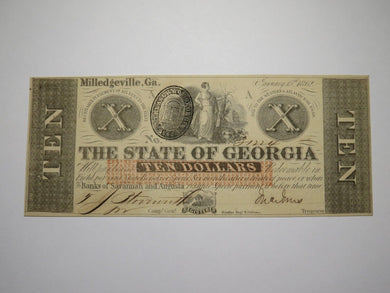 $10 1862 Milledgeville Georgia Obsolete Currency Bank Note Bill State of GA UNC+