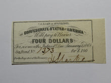 Load image into Gallery viewer, $4 1861 Confederate Bond Coupon Certificate Currency Bank Note Bill UNC