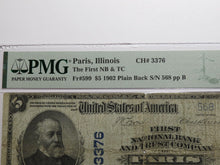 Load image into Gallery viewer, $5 1902 Paris Illinois IL National Currency Bank Note Bill Charter #3376 PMG
