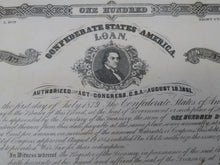 Load image into Gallery viewer, $100 1862 Confederate Bond Certificate Currency Bank Note Bill UNC 14" X 9" USA