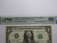 Load image into Gallery viewer, $1 2003 Radar Serial Number Federal Reserve Currency Bank Note Bill PMG UNC66EPQ