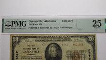 Load image into Gallery viewer, $20 1929 Greenville Alabama AL National Currency Bank Note Bill! Ch. #5572 VF25