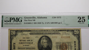 $20 1929 Greenville Alabama AL National Currency Bank Note Bill! Ch. #5572 VF25