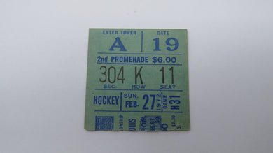 February 27, 1972 New York Rangers Vs St. Louis Blues NHL Hockey Ticket Stub