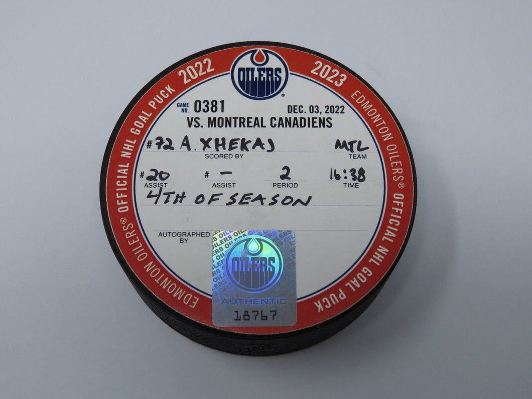 2022-23 Arber Xhekaj Montreal Canadiens Game Used NHL 4th Career Goal Puck WiFi