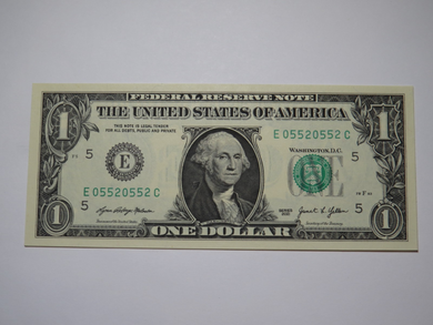 $1 2021 Repeater Serial Number Federal Reserve Currency Bank Note Bill #05520552