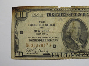 $100 1929 New York City NY National Currency Note Federal Reserve Bank Note Bill