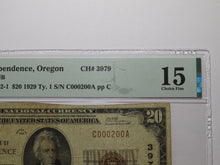 Load image into Gallery viewer, $20 1929 Independence Oregon OR National Currency Bank Note Bill Ch #3979 PMG