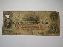 Load image into Gallery viewer, $3 1854 Memphis Tennessee TN Obsolete Currency Bank Note Bill Farmers Merchants