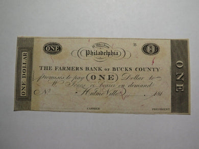 $1 18__ Hulmeville Pennsylvania Obsolete Currency Bank Note Bill Remainder UNC+