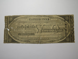 $2 1836 Boston Massachusetts MA Obsolete Currency Bank Note Bill The State Bank