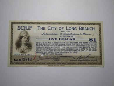 $1 1934 Long Branch New Jersey NJ Obsolete Currency Bank Note Scrip City of LB!