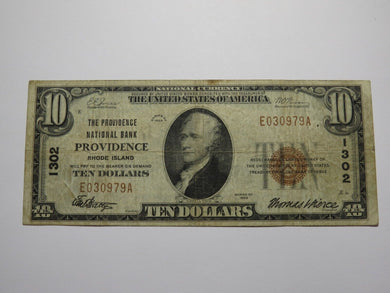 $10 1929 Providence Rhode Island RI National Currency Bank Note Bill #1302 FINE