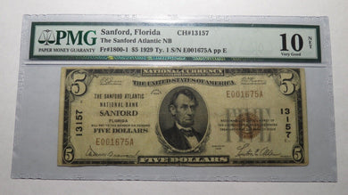 $5 1929 Sanford Florida FL National Currency Bank Note Bill Ch. #13157 VG10 PMG